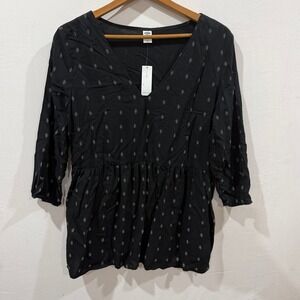 Old Navy Women Black Diamond Print Peplum V-Neck 3/4 Sleeve Blouse Top M NWT